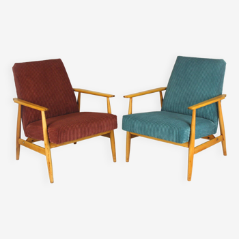 Fauteuils Mid-Century Restaurés en Hêtre Rose et Turquoise, 1960s, Set de 2