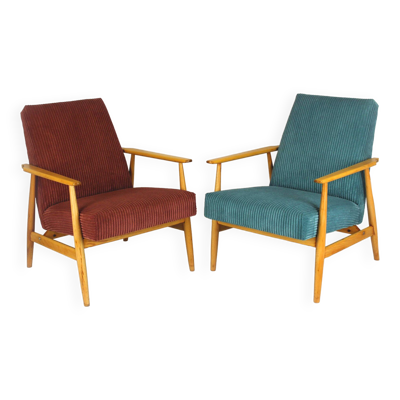 Fauteuils Mid-Century Restaurés en Hêtre Rose et Turquoise, 1960s, Set de 2