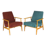 Restored Mid-Century Pink & Turquoise Beech Armchairs, 1960s, Set of 2