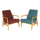 Restored Mid-Century Pink & Turquoise Beech Armchairs, 1960s, Set of 2