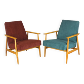 Restored Mid-Century Pink & Turquoise Beech Armchairs, 1960s, Set of 2