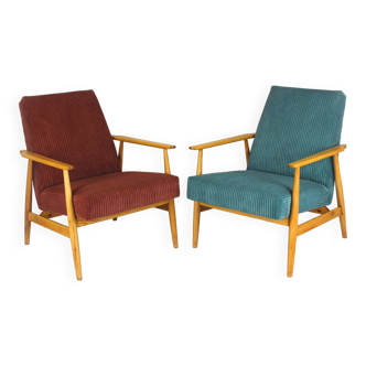 Fauteuils Mid-Century Restaurés en Hêtre Rose et Turquoise, 1960s, Set de 2