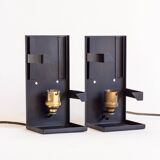 Pair of modernist metal wall lights with perspex diffuser, 1950s/1960s