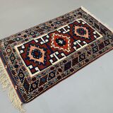 Tapis kazak turc vintage oriental 160x94 cm tribal petit tapis, rouge et bleu