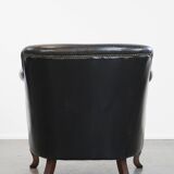 Black grained cowhide leather armchair