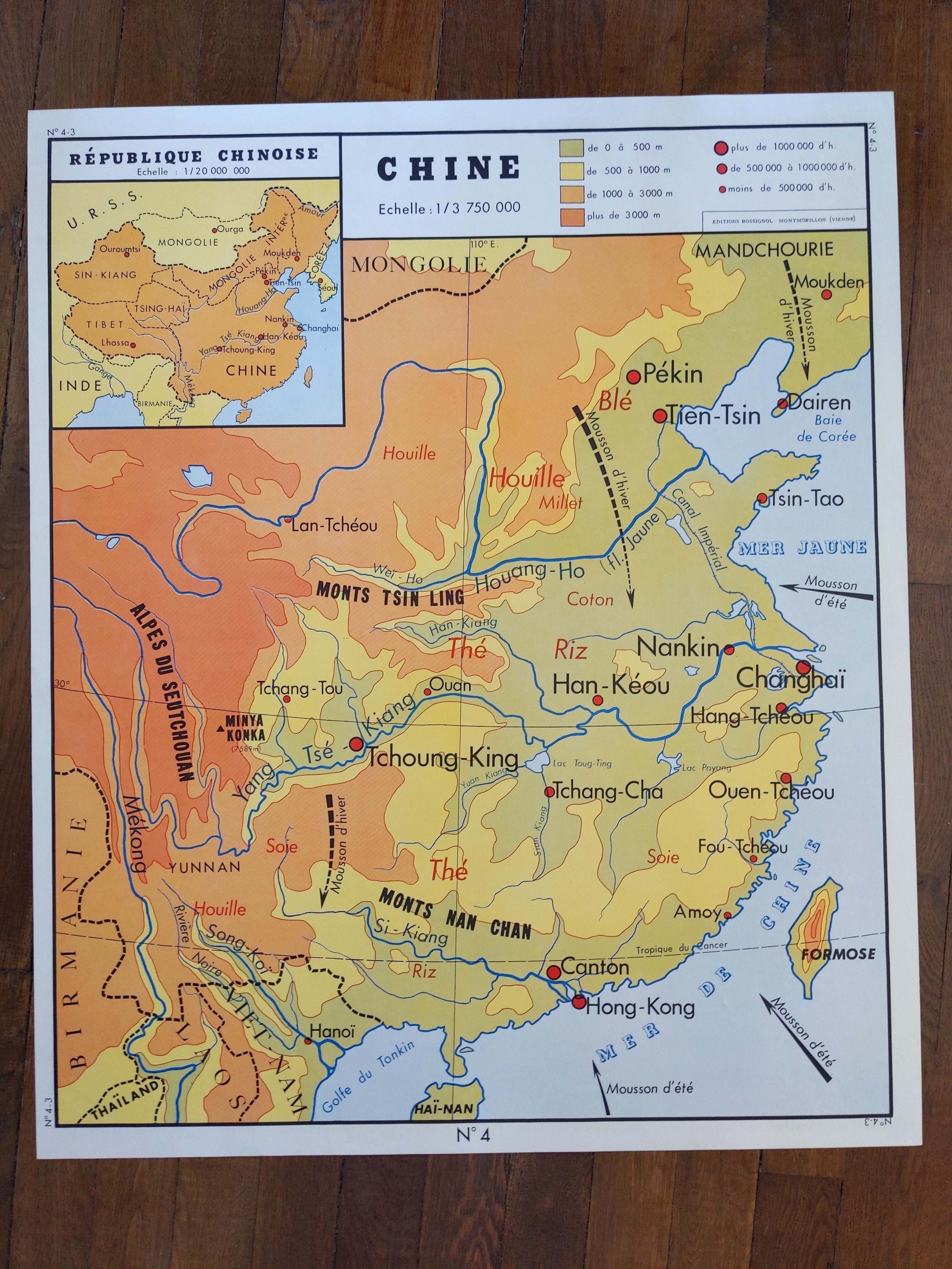 Old vintage school poster 60s nightingale map china