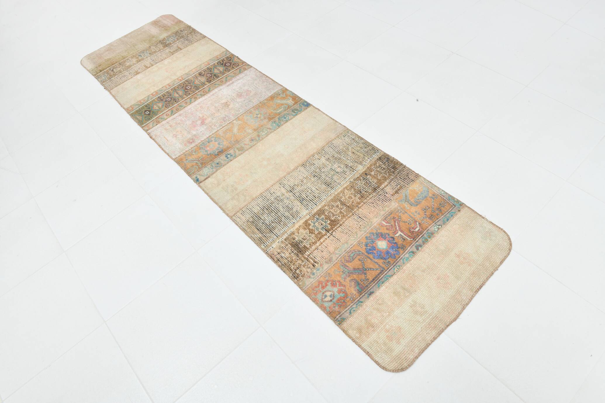 Vintage Brown Beige Turkish Vintage Runner Rug, 67x254Cm
