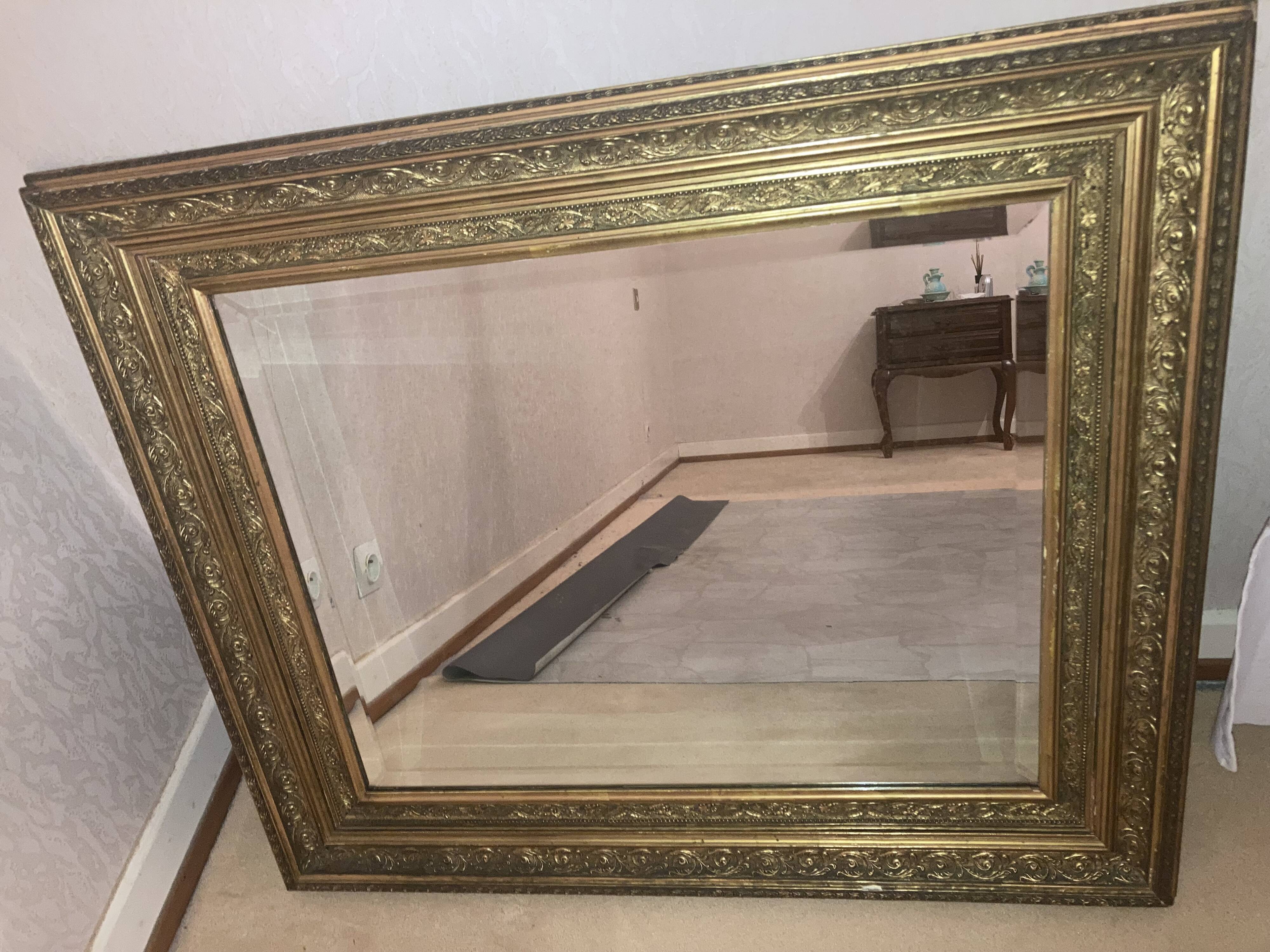 Miroir étain vintage cadre doré