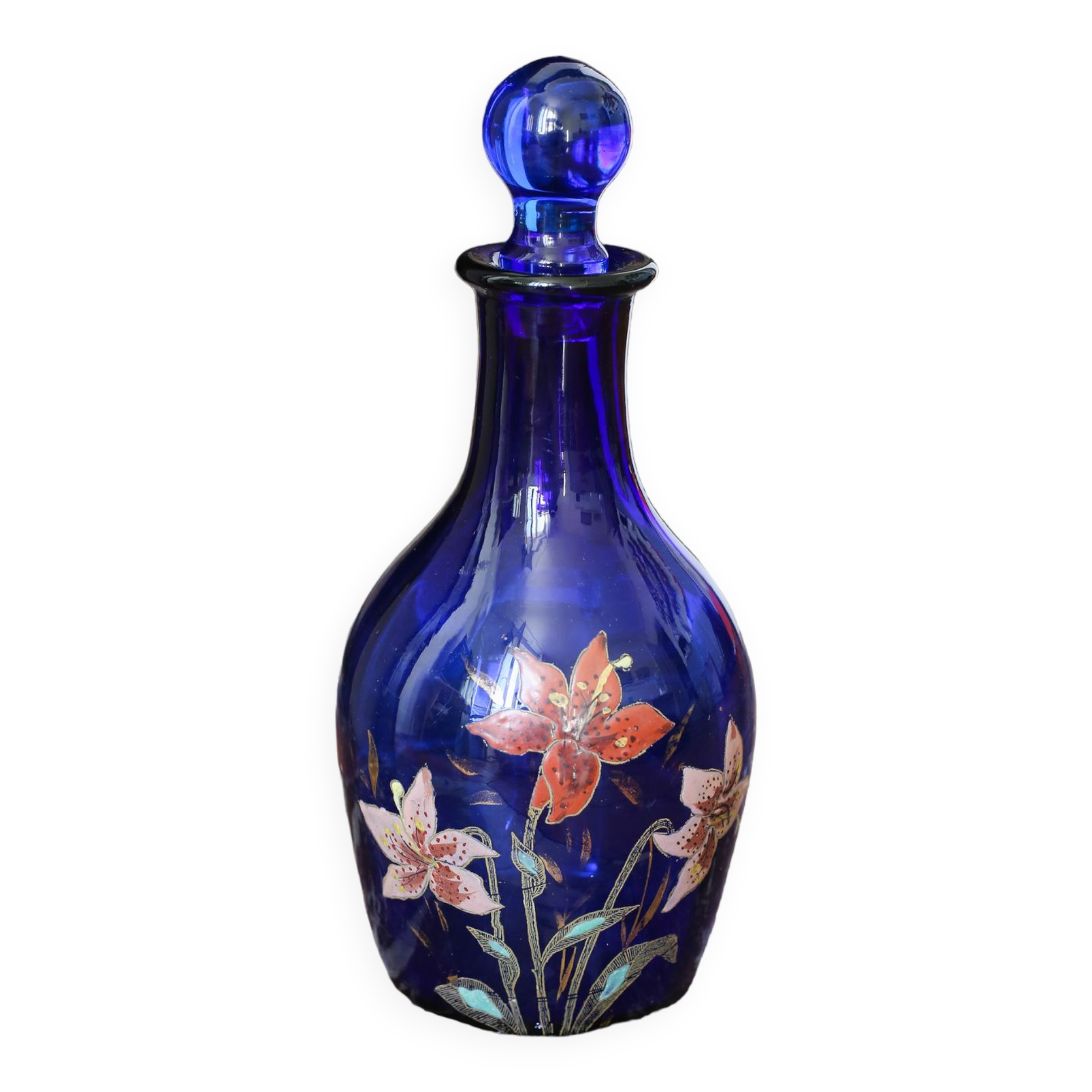 Legras vase en verre bleu marine émaillé à décor de fleurs de lys