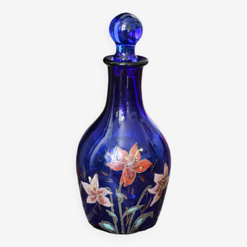 Legras vase en verre bleu marine émaillé à décor de fleurs de lys