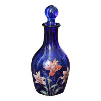 Legras enameled navy blue glass vase decorated with fleur-de-lis