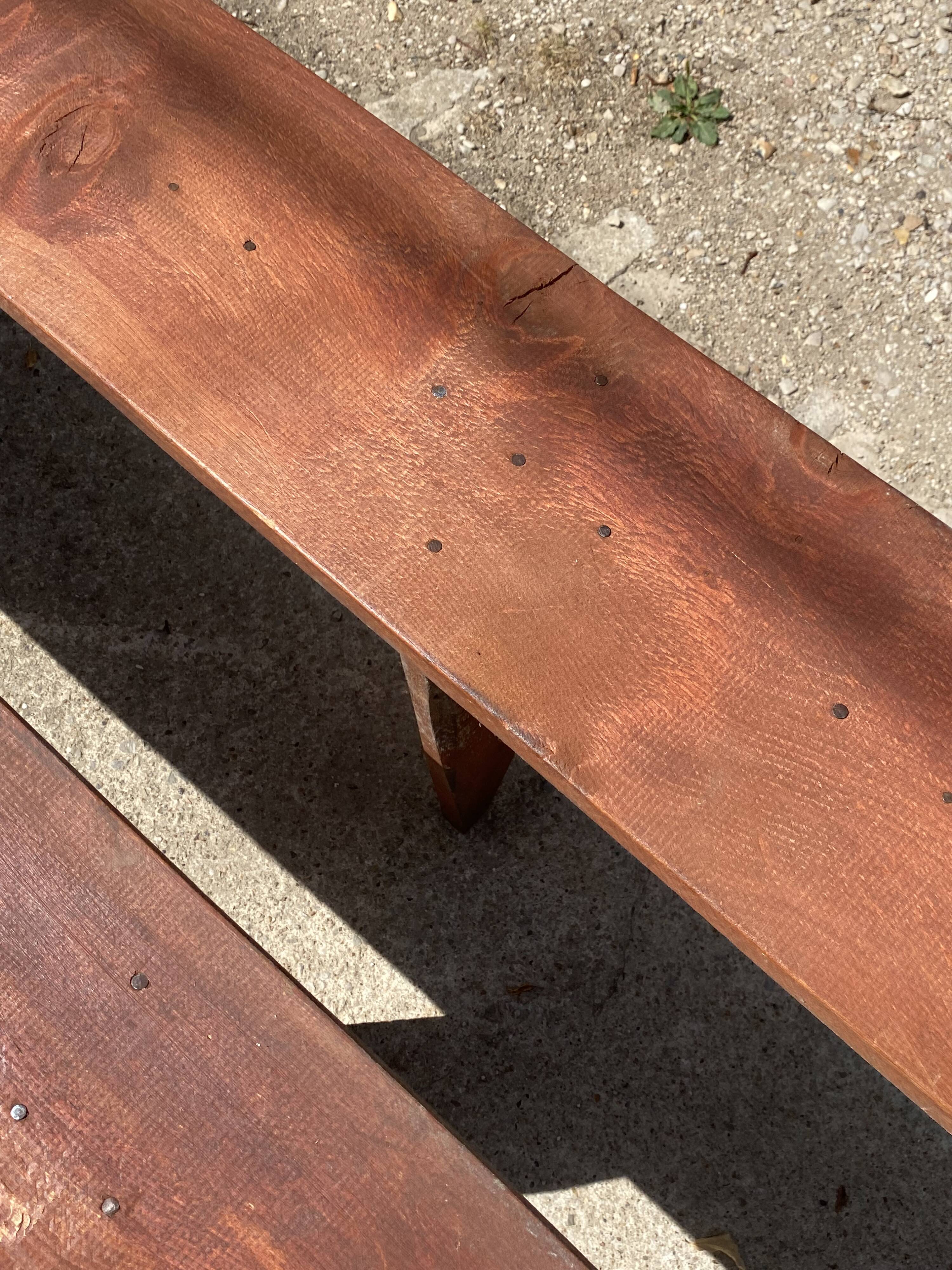 Pair of solid wood farmhouse benches 250cm for rustic farmhouse table 1950