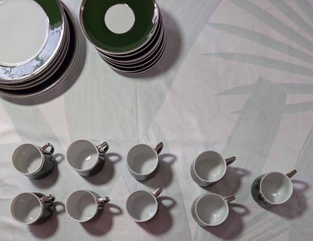 Antique service 31 pieces – S.P.M. Walküre Bavaria – Empire Green & lace