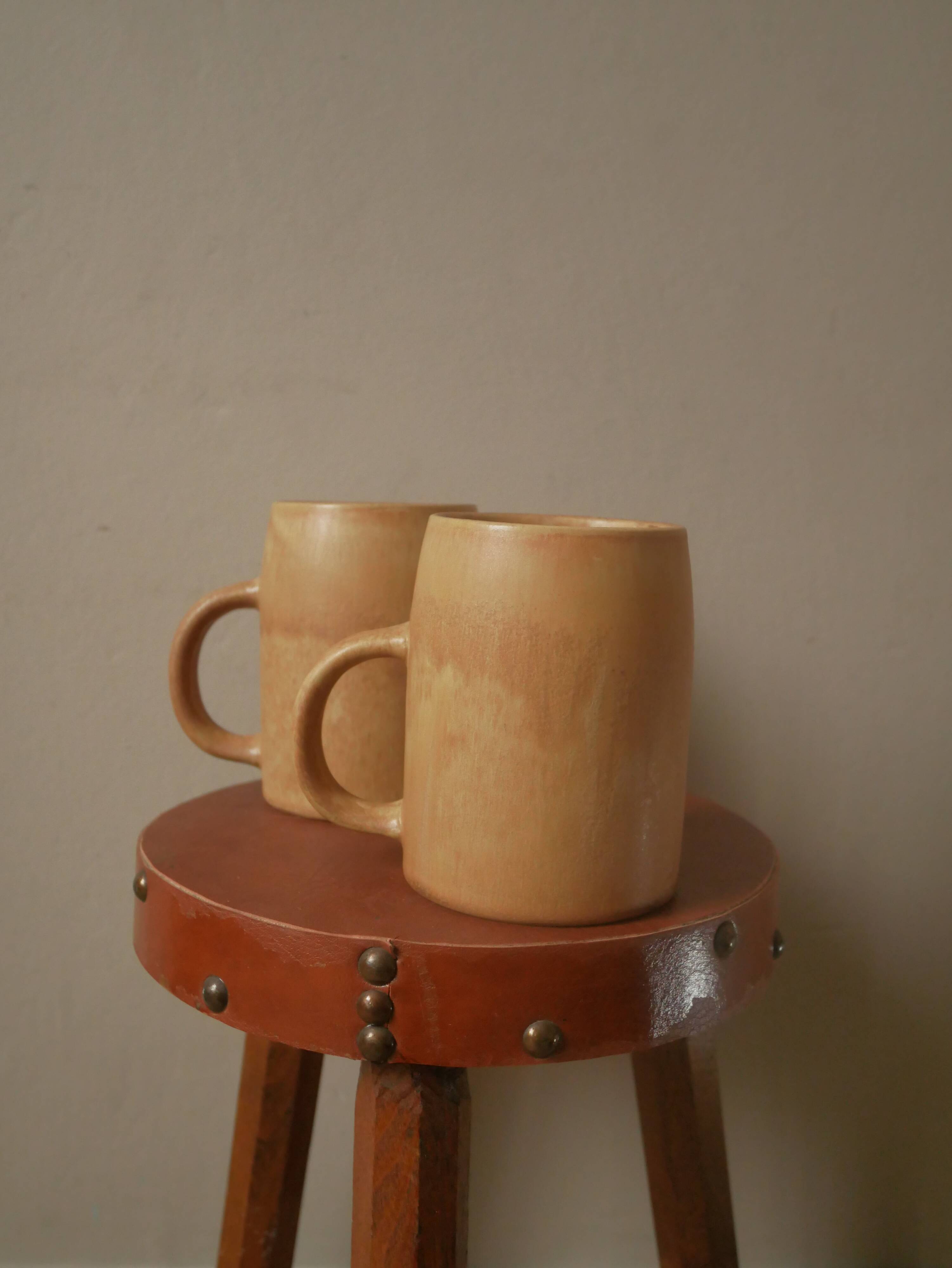 Duo in ceramic stoneware vintage mugs handcrafted Scandinavian country decoration