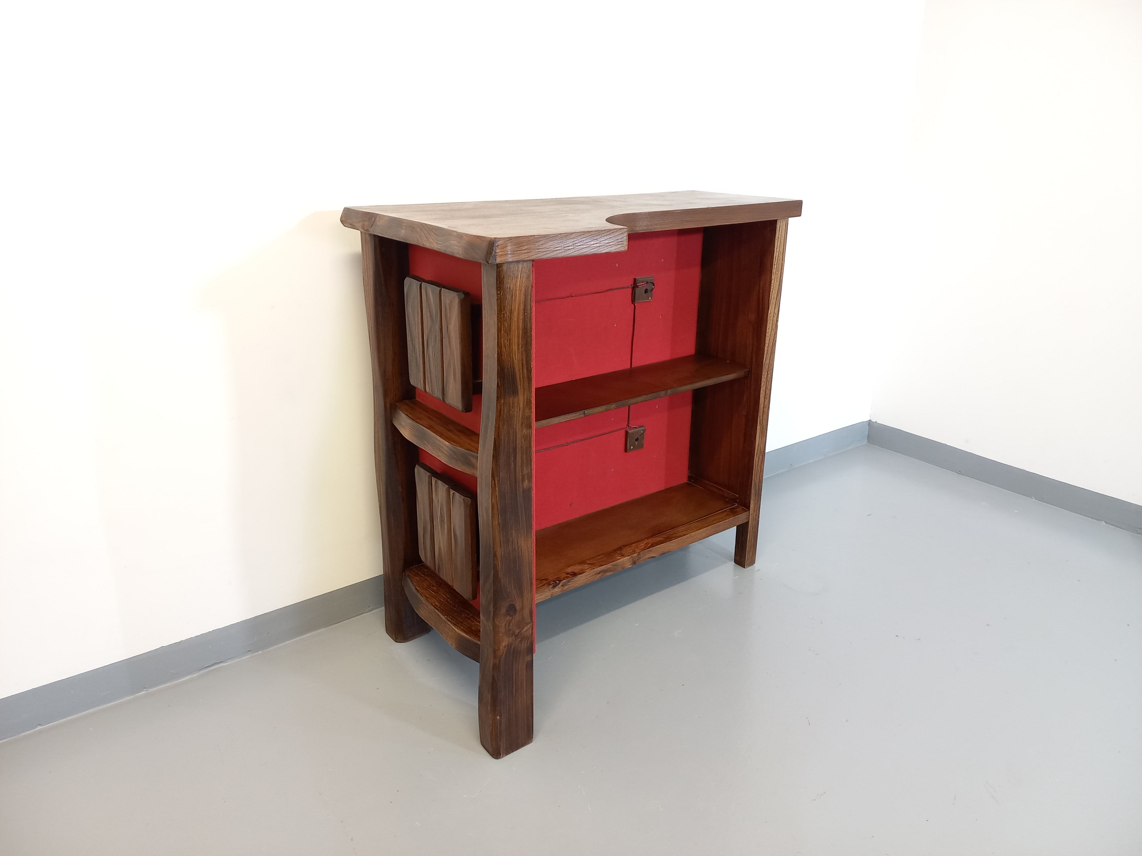 Bright brutalist bar furniture aranjou vintage from the 50s 60s in solid elm