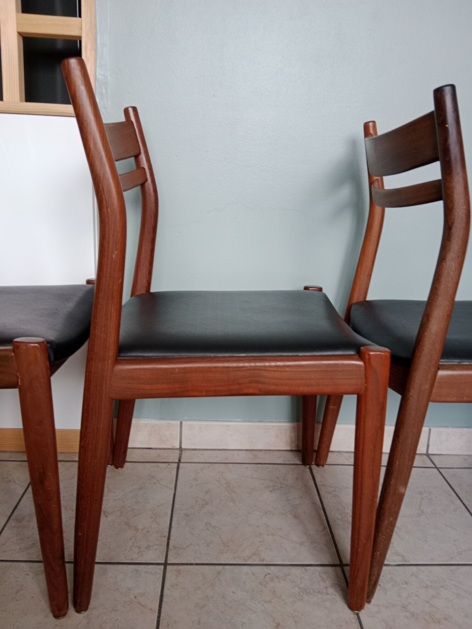 Set or suite of 4 chairs vintage Scandinavian armchairs industrial black solid wood dining room