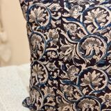Indian cotton block print cushion with “flower” pattern - indigo blue