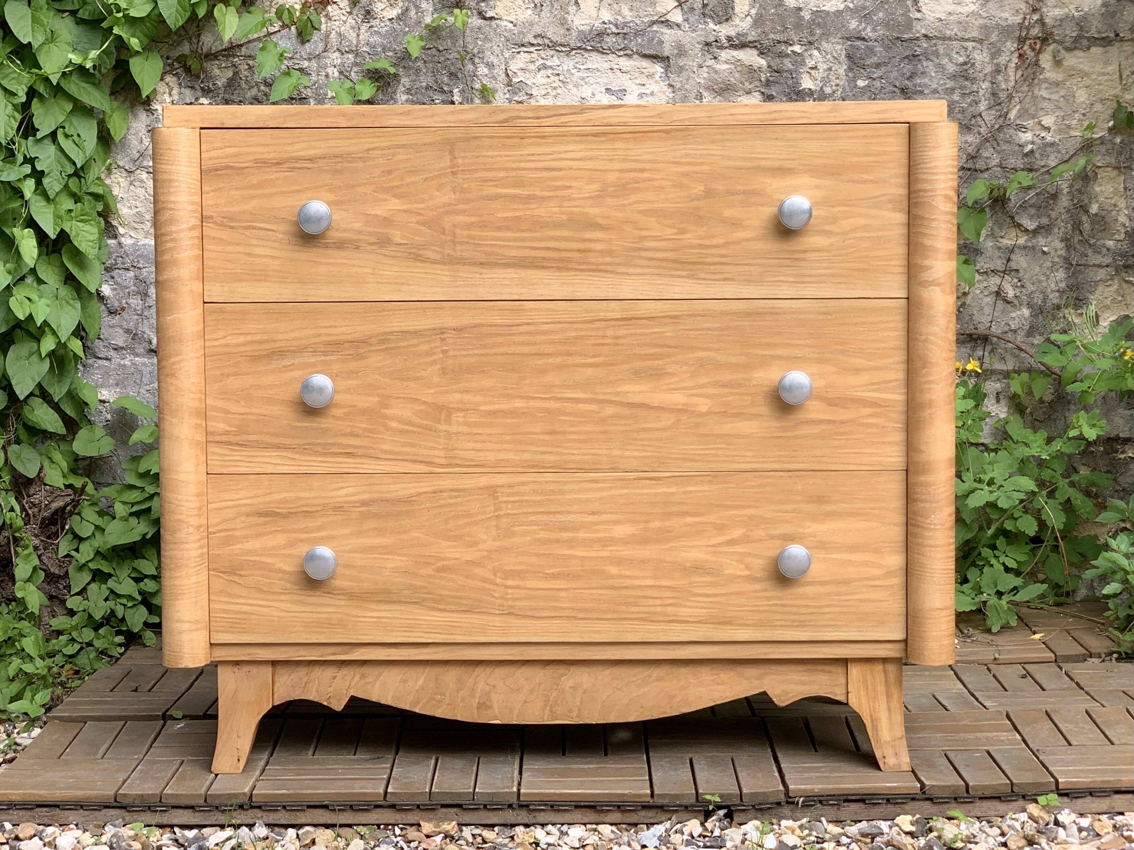 Raw oak art deco chest of drawers