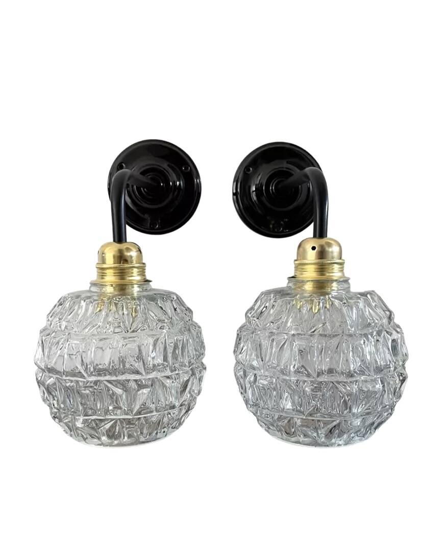 Pair of vintage glass globe wall lights