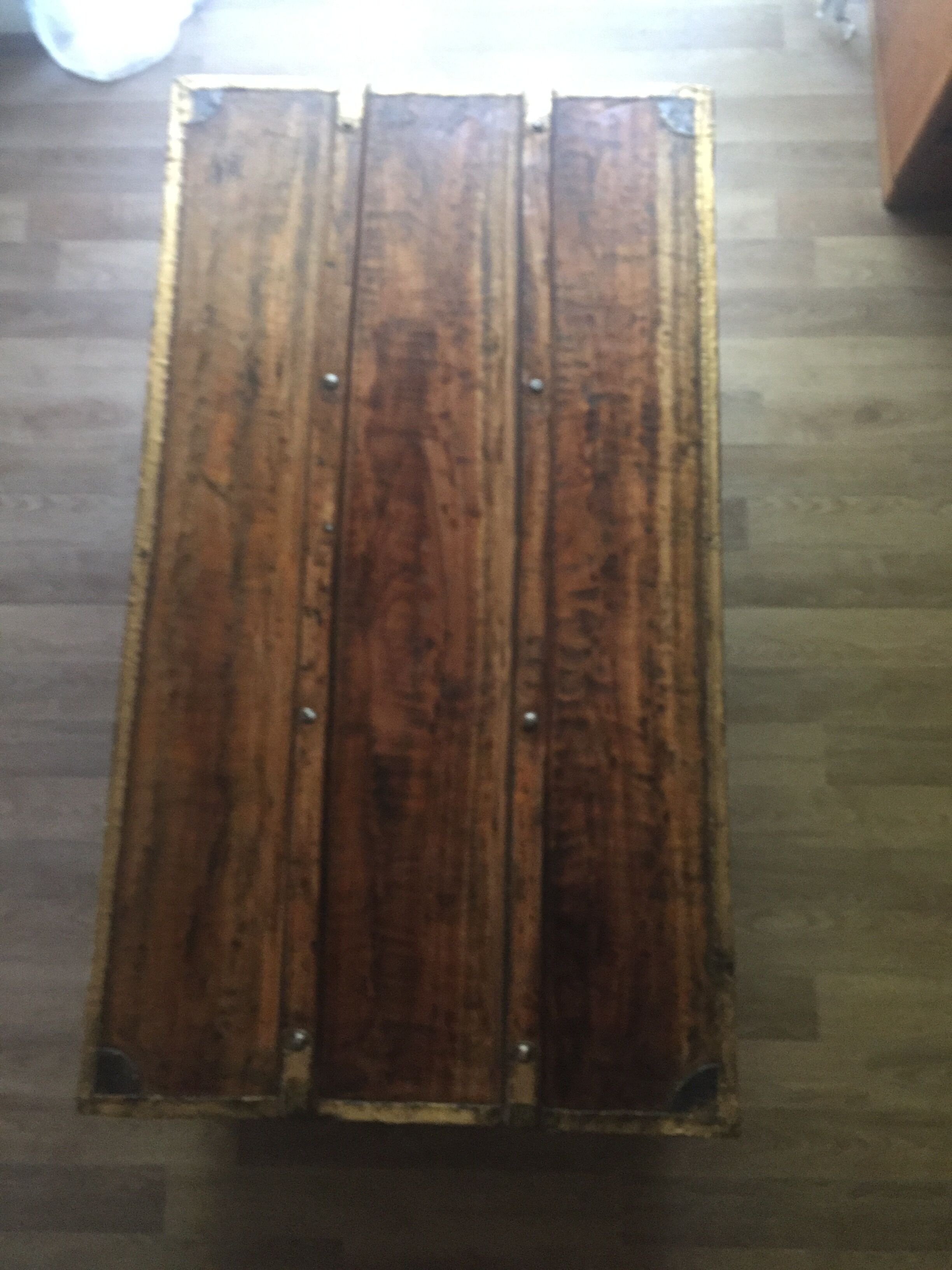 Old trunk in camphier and brass