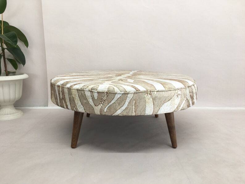 Coffee table, wooden work table, durable table, padded pouf.