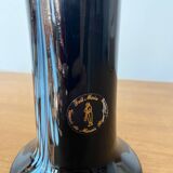 Artisanal vase in black glass with copper and blue inclusions.