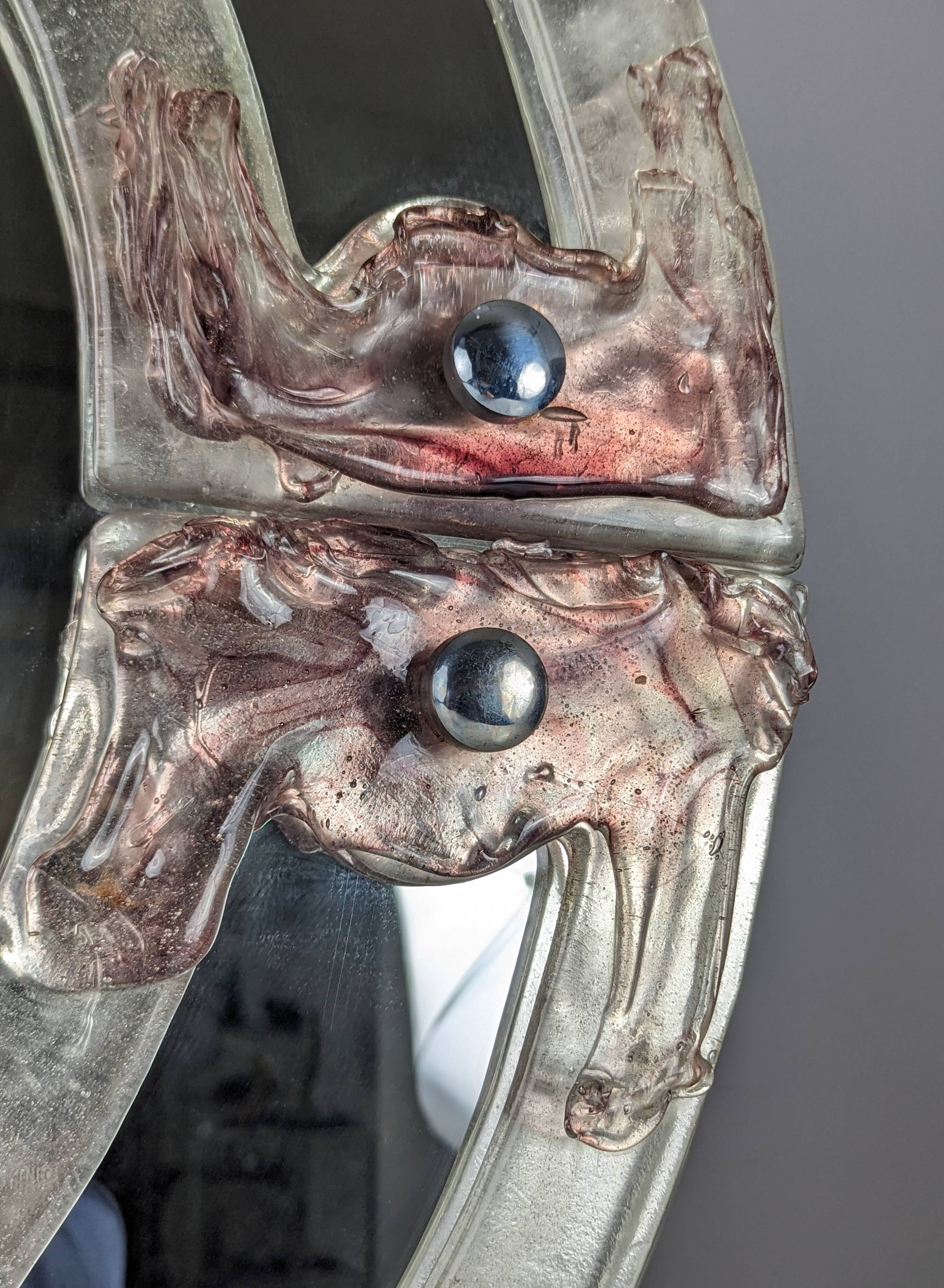 Venetian round mirror in pink and purple murano glass 1960s