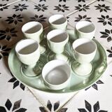 Vintage serving tray and its 6 egg cups.