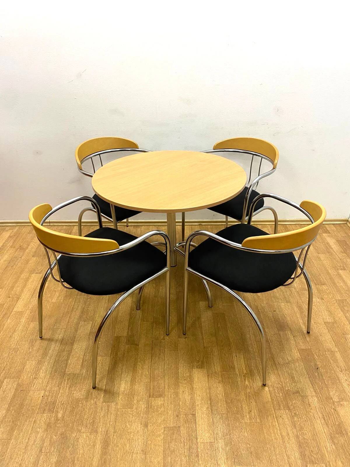 Dining set, mid-century, chrome tube frame, 1980s