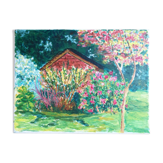 Paysage de fleurs style naïf