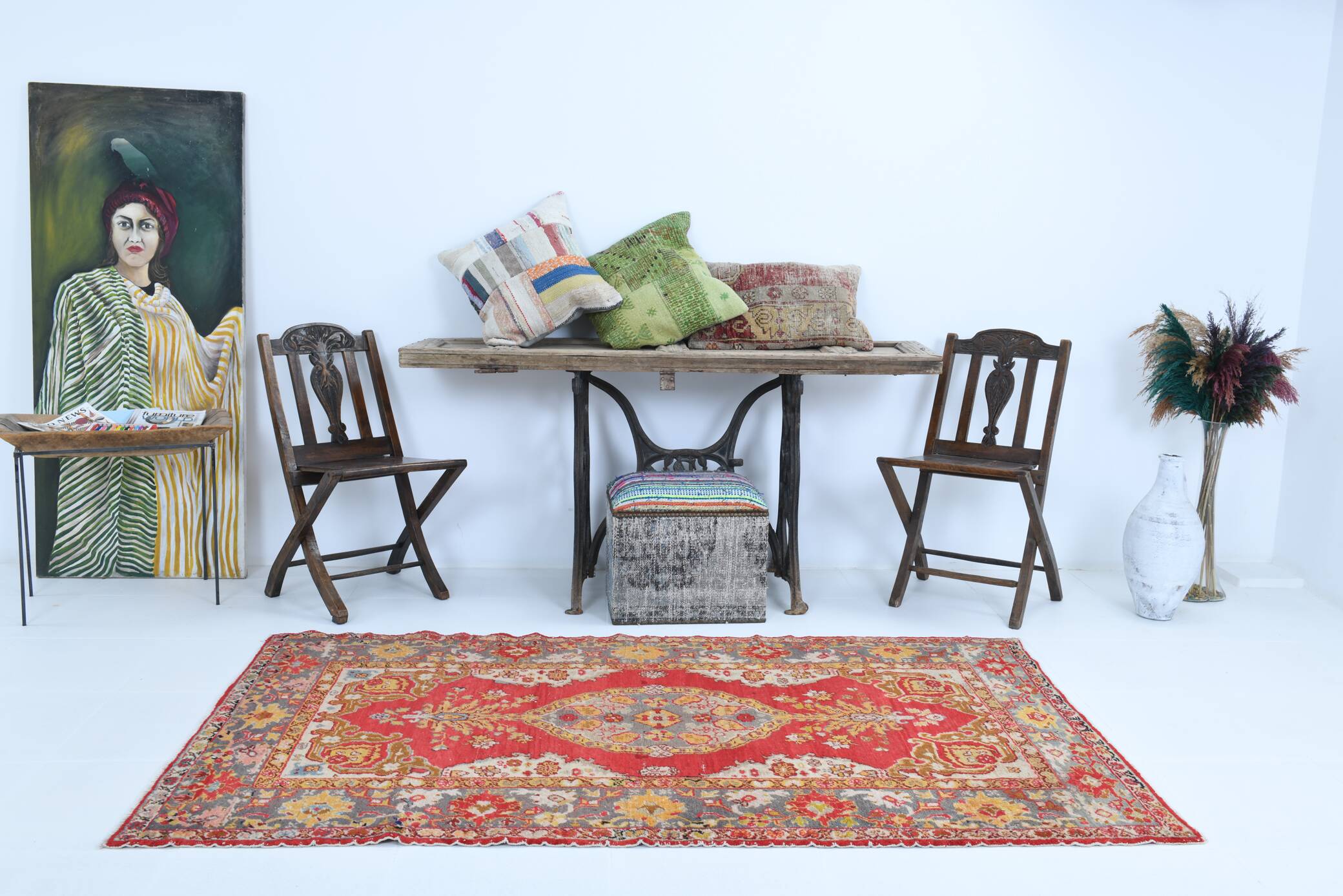 4x7 Rug For Bedroom Red Oriental Antique Vintage Rug, 122x214Cm