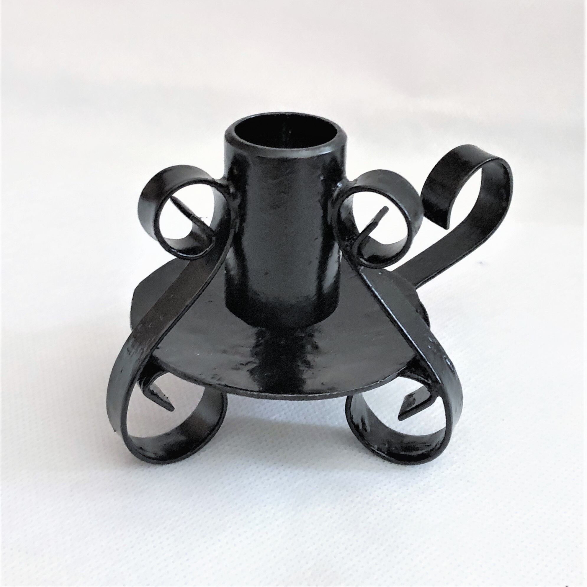 Petit bougeoir à main artisanal fer forgé noir vintage