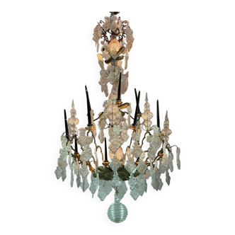 Large Bronze Chandelier Trimmed With Molded Glass Tassels Circa 1800