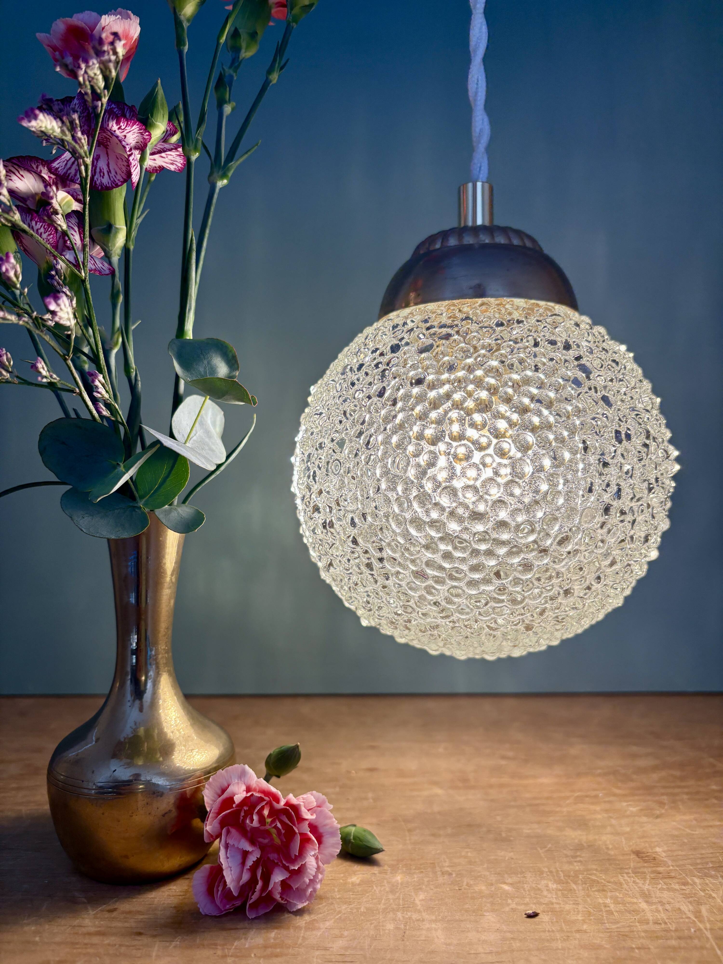 Vintage globe pendant light in molded glass