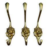 3 lion coat hooks in brass Art Nouveau