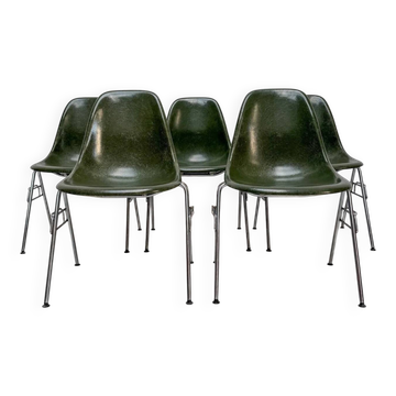 1970s vintage olive green dark fiberglass side chair by Charles & Ray Eames for Herman Miller