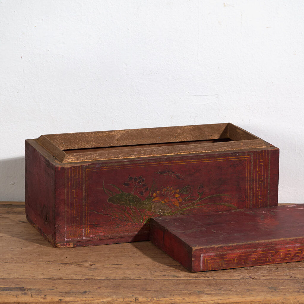 Antique red chest with floral patterns (c.1900) #9