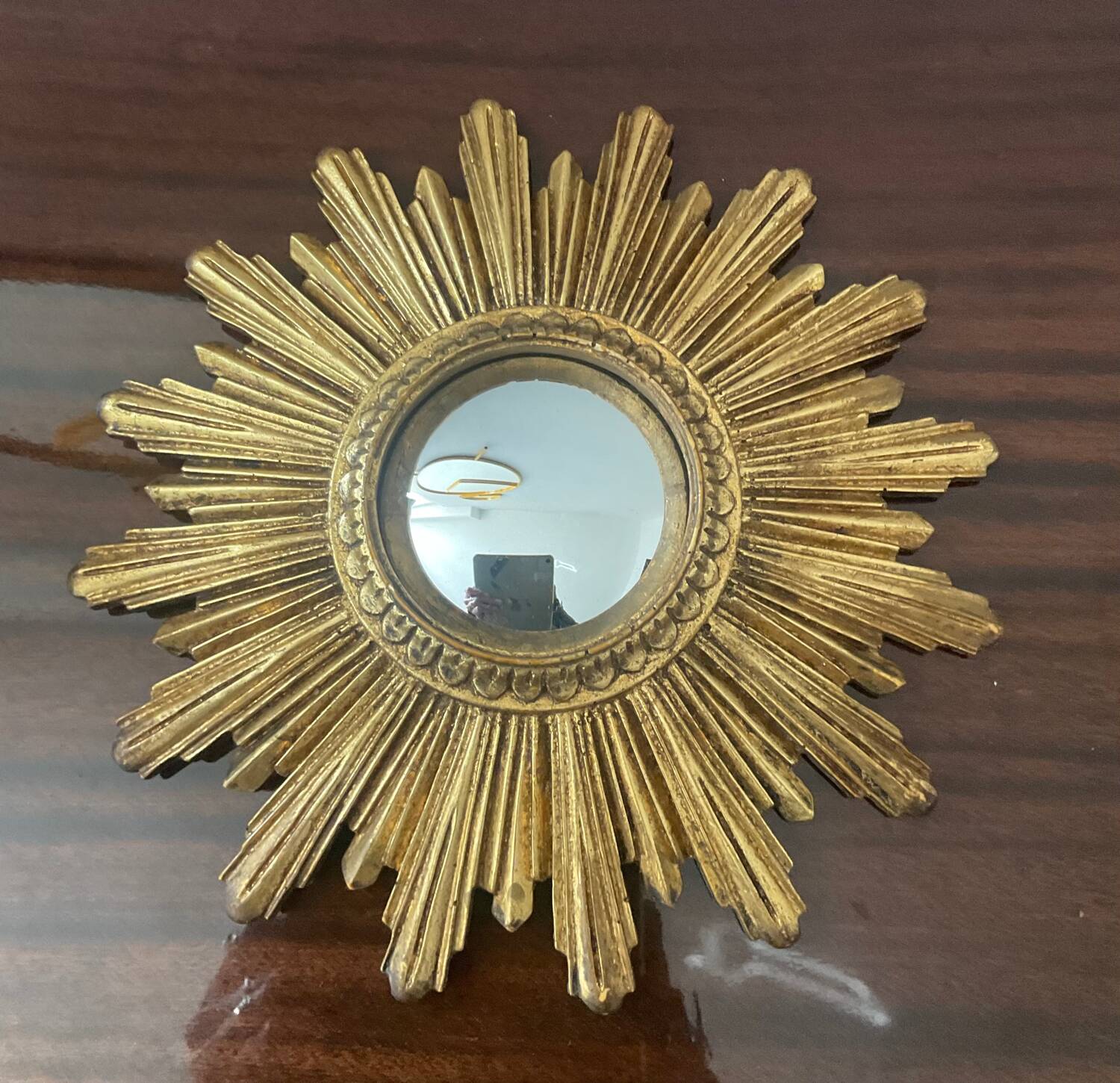 Antique Witch's Eye Sun Mirror in Gilded Wood