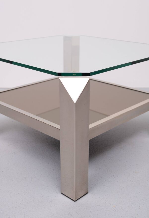 Table basse carrée en chrome et verre du milieu du siècle par Belgo chrome, années 1970