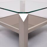 Table basse carrée en chrome et verre du milieu du siècle par Belgo chrome, années 1970