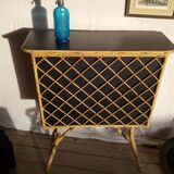 Bar in rattan, bamboo and faux black leather