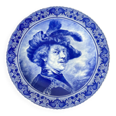 Assiette en céramique vintage de style Delft de Boch avec portrait de Rembrandt, Belgique