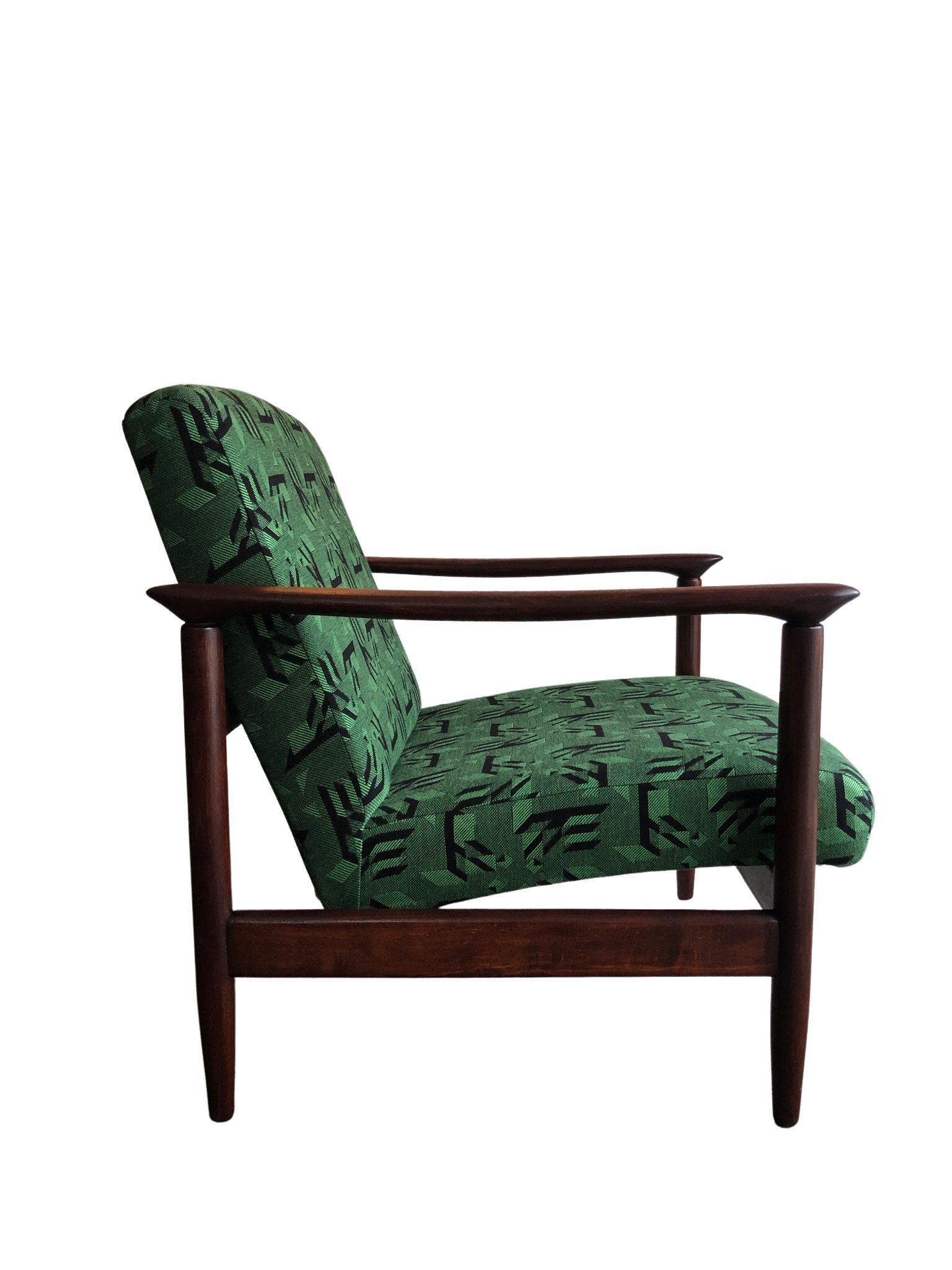 Mid century armchairs in green jacquard, by edmund homa, 1960s, set of two