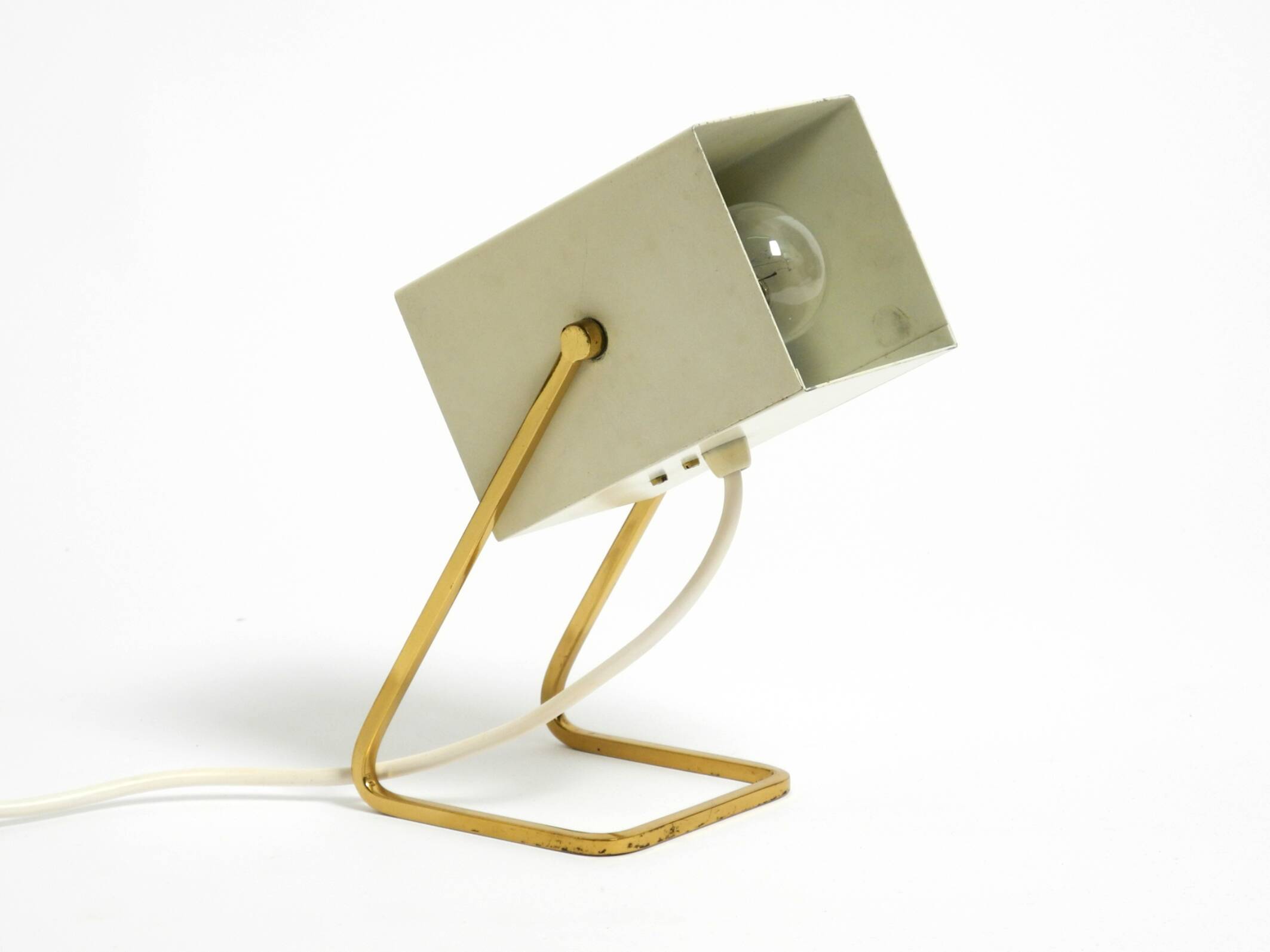 Great Mid Century metal bedside lamp with brass base by Kaiser Leuchten