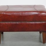 Set of 2 Cognac-Colored Cowhide Leather Club Chairs with Matching Ottoman