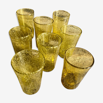 Biot olive-colored bubbled glass water glasses