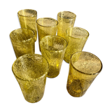 Biot olive-colored bubbled glass water glasses