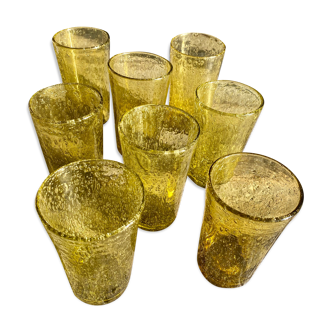 Biot olive-colored bubbled glass water glasses