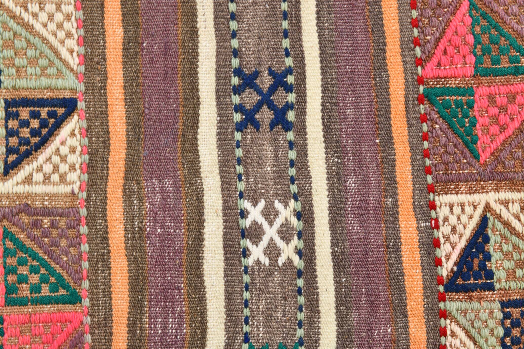 Tapis kilim vintage en laine, motifs géométriques et tons pastel,146x224 Cm
