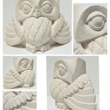 Signed stone owl sculpture